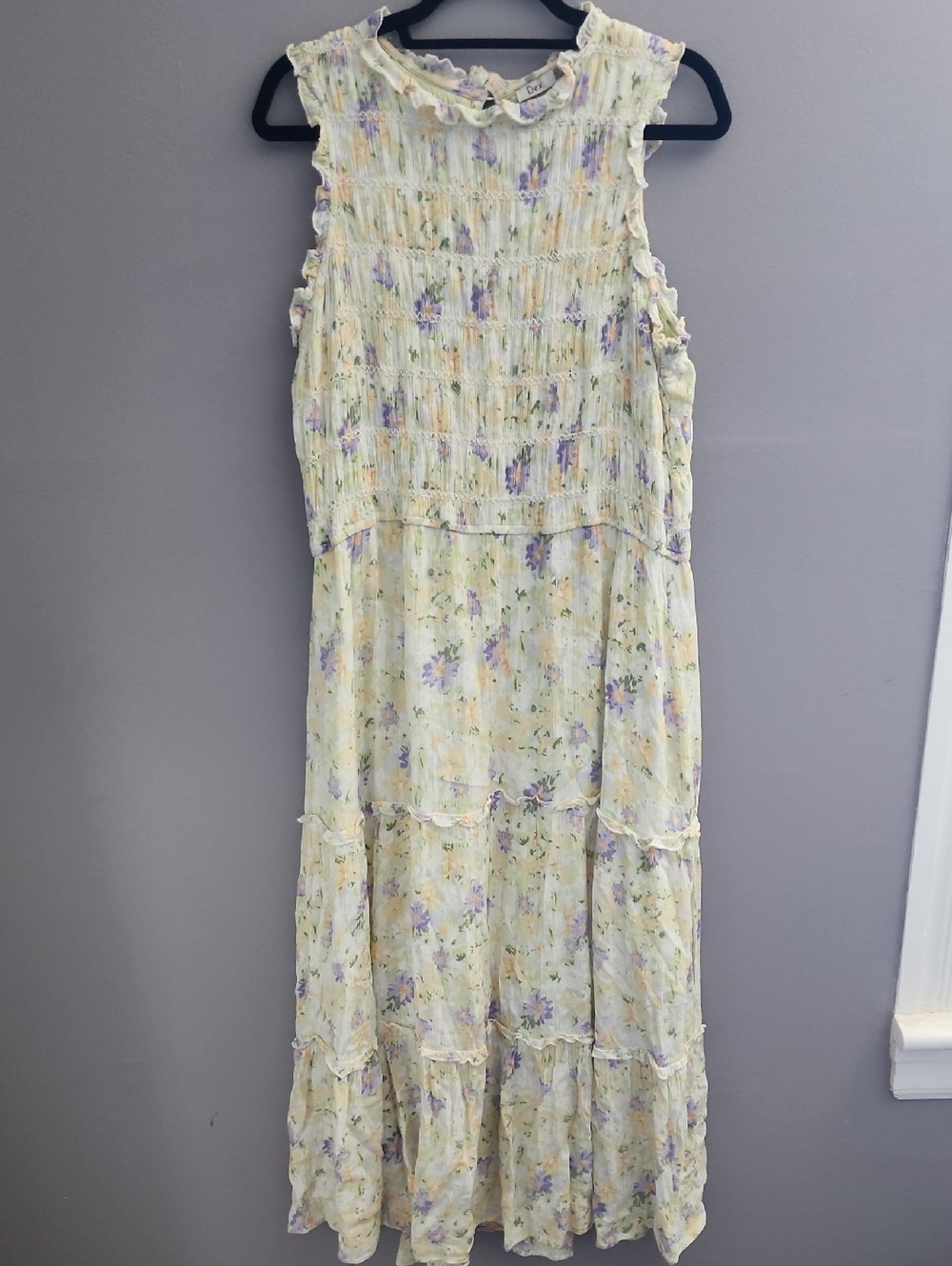 Dex Pale Yellow Floral Sleeveless Maxi Dress